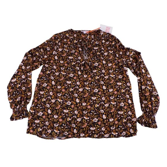 Knox Rose Black Long Sleeve Floral Top NWT Size XS #517 - Picture 3 of 14